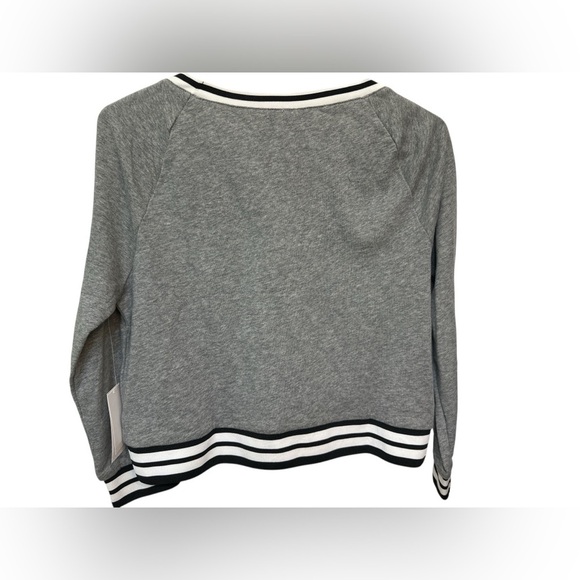 Weekend by Andrea Jovine varsity pullover gray with black white stripe NWT - Picture 2 of 7